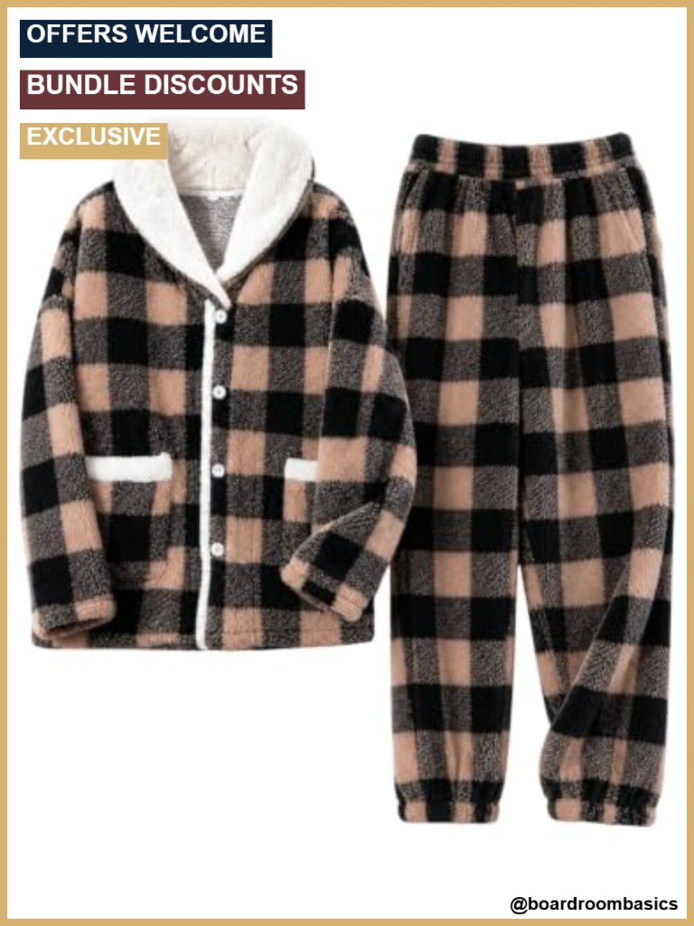 Mens Fluffy Fleece Pajama Set Plaid 2 Piece Winter Sleep Lounge Pjs